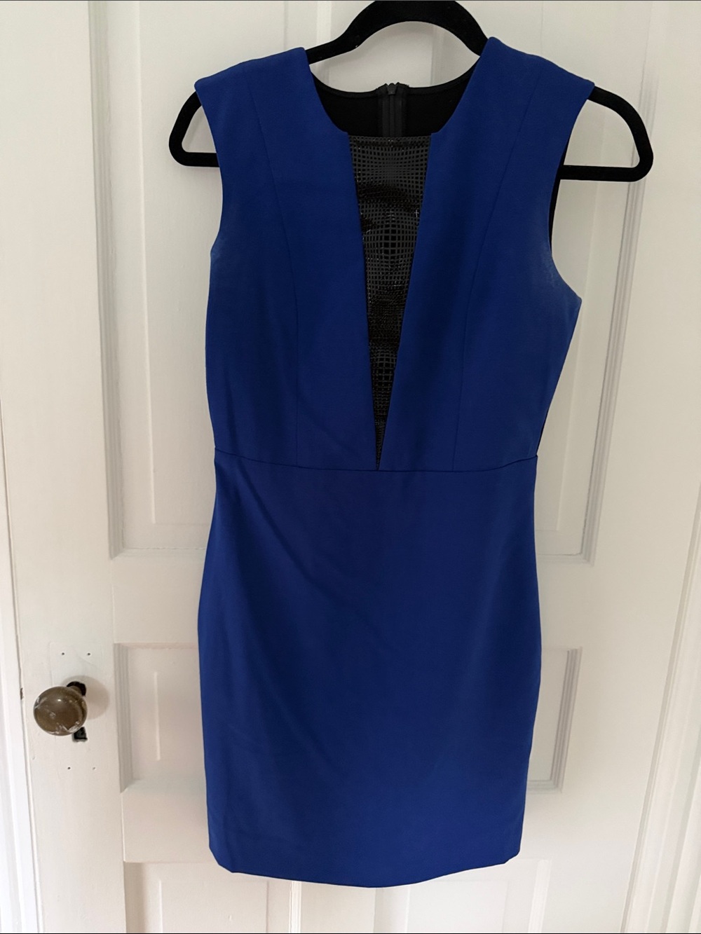 Mason Deep-V Mini Dress in Royal Blue with Black Inset